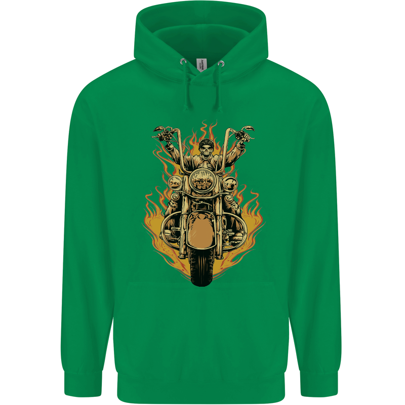 Skeleton Motorcycle Rider Mens 80% Cotton Hoodie Irish Green