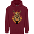 Skeleton Motorcycle Rider Mens 80% Cotton Hoodie Maroon