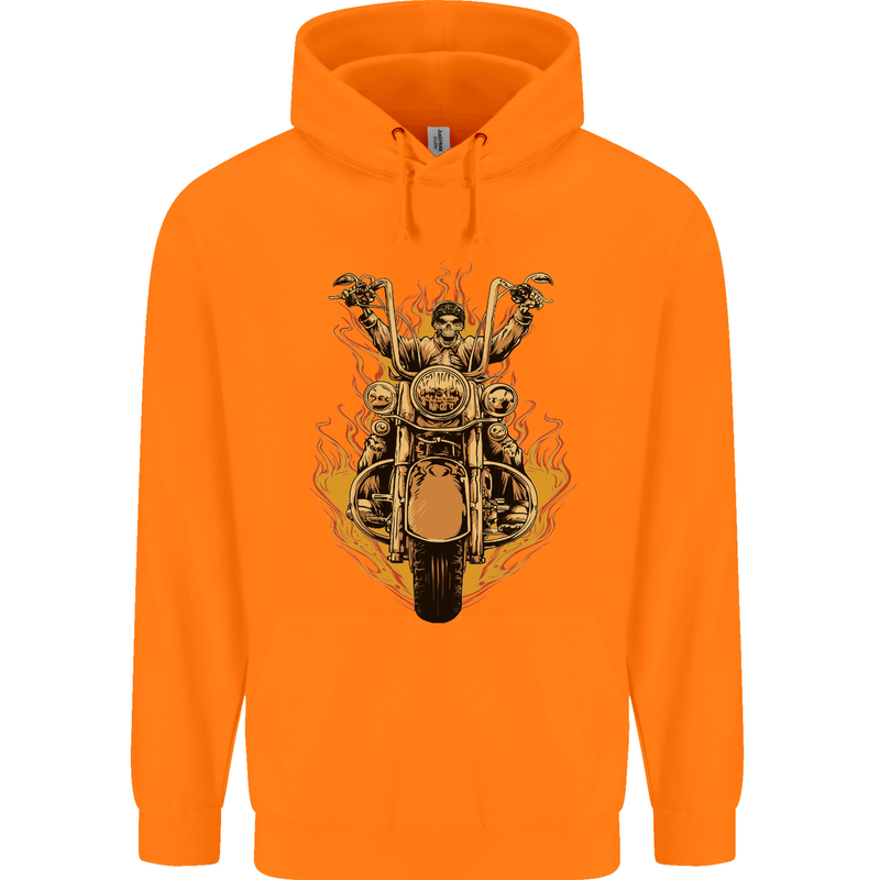 Skeleton Motorcycle Rider Mens 80% Cotton Hoodie Orange