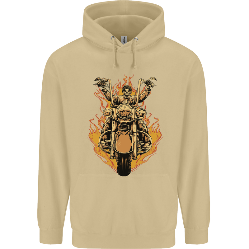 Skeleton Motorcycle Rider Mens 80% Cotton Hoodie Sand