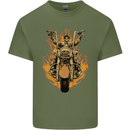 Skeleton Motorcycle Rider Mens Cotton T-Shirt Tee Top Military Green