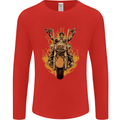 Skeleton Motorcycle Rider Mens Long Sleeve T-Shirt Red
