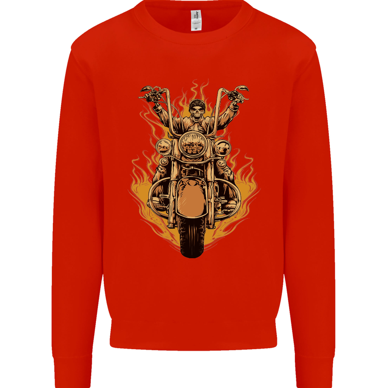 Skeleton Motorcycle Rider Mens Sweatshirt Jumper Bright Red