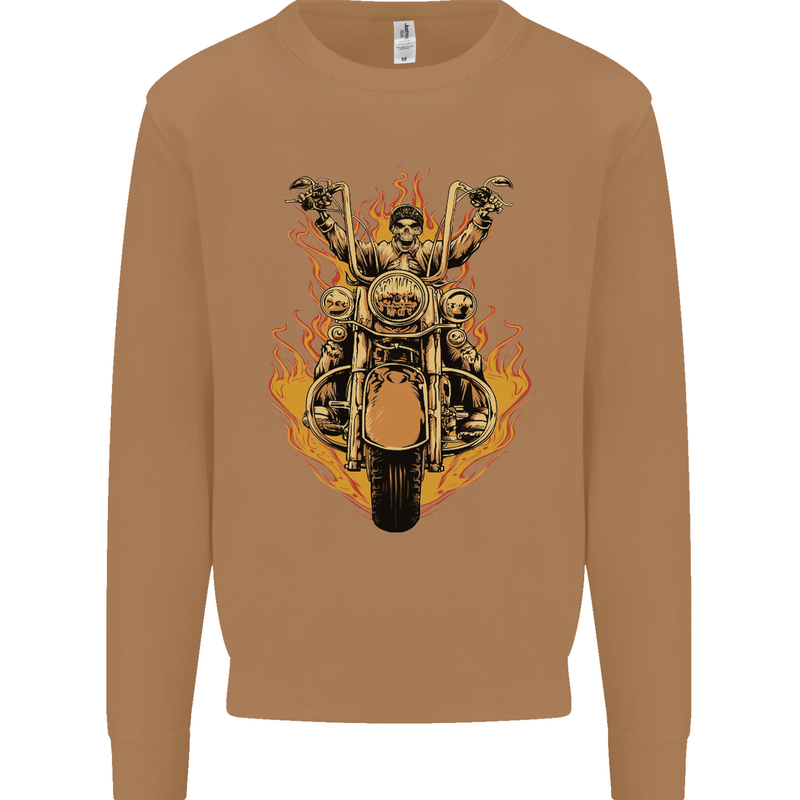 Skeleton Motorcycle Rider Mens Sweatshirt Jumper Caramel Latte
