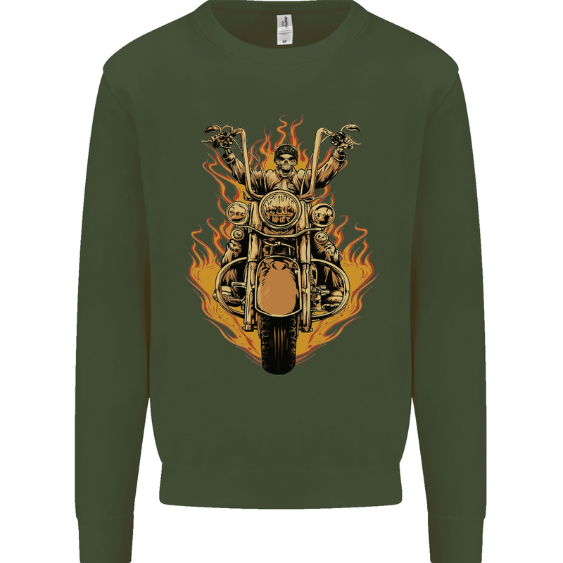 Skeleton Motorcycle Rider Mens Sweatshirt Jumper Forest Green