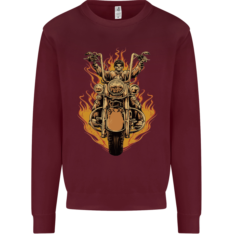Skeleton Motorcycle Rider Mens Sweatshirt Jumper Maroon