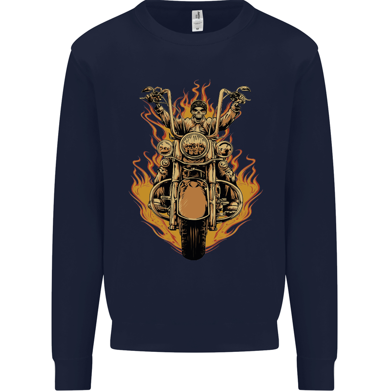 Skeleton Motorcycle Rider Mens Sweatshirt Jumper Navy Blue