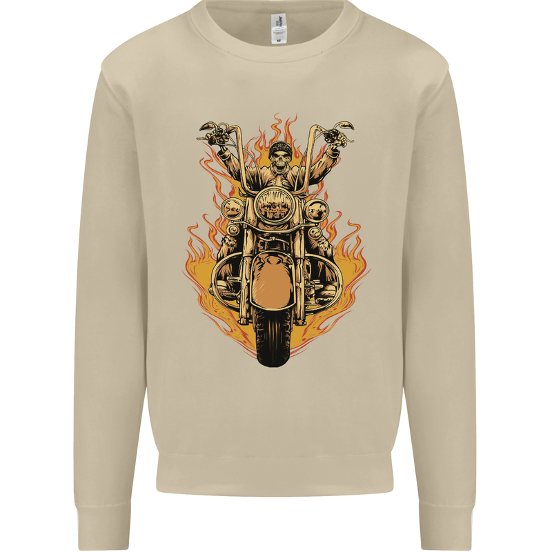 Skeleton Motorcycle Rider Mens Sweatshirt Jumper Sand