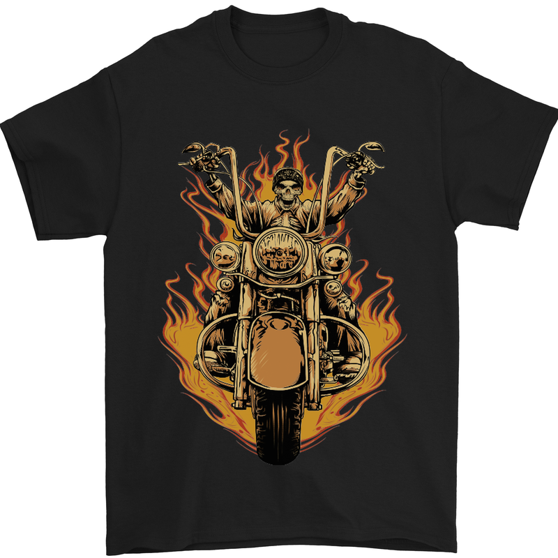 Skeleton Motorcycle Rider Mens T-Shirt Cotton Gildan Black