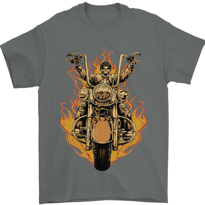 Skeleton Motorcycle Rider Mens T-Shirt Cotton Gildan Charcoal