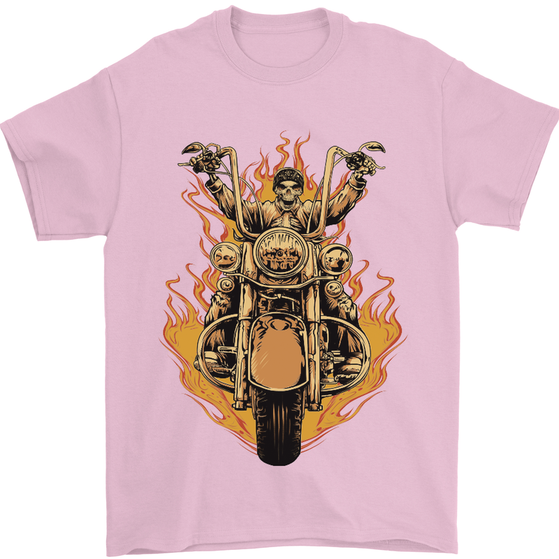 Skeleton Motorcycle Rider Mens T-Shirt Cotton Gildan Light Pink