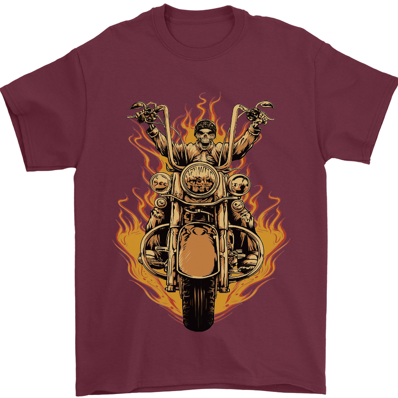 Skeleton Motorcycle Rider Mens T-Shirt Cotton Gildan Maroon