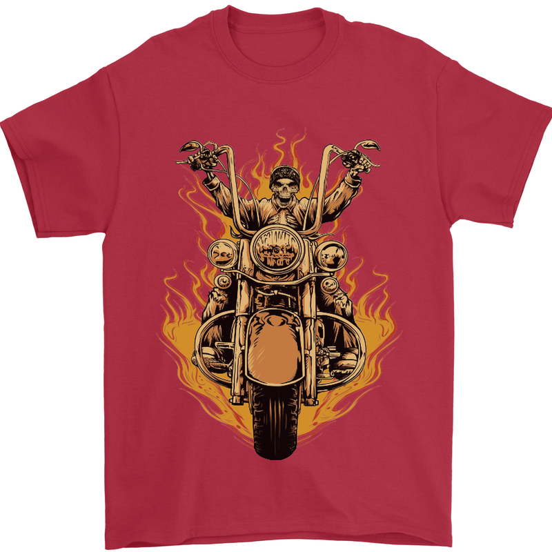 Skeleton Motorcycle Rider Mens T-Shirt Cotton Gildan Red