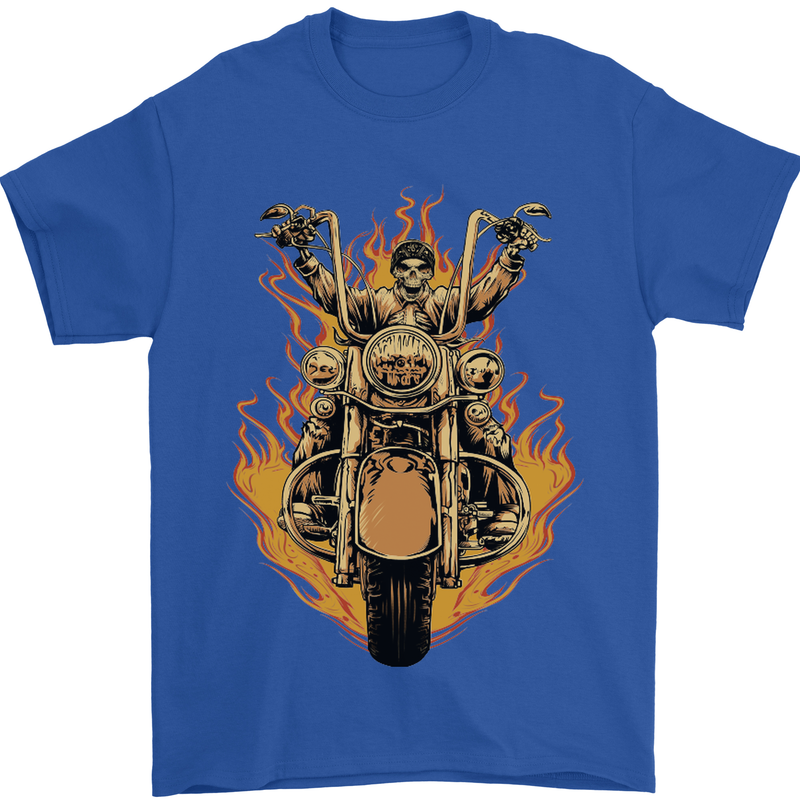 Skeleton Motorcycle Rider Mens T-Shirt Cotton Gildan Royal Blue