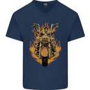 Skeleton Motorcycle Rider Mens V-Neck Cotton T-Shirt Navy Blue