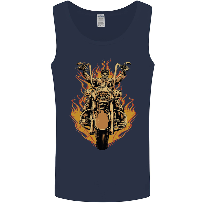 Skeleton Motorcycle Rider Mens Vest Tank Top Navy Blue