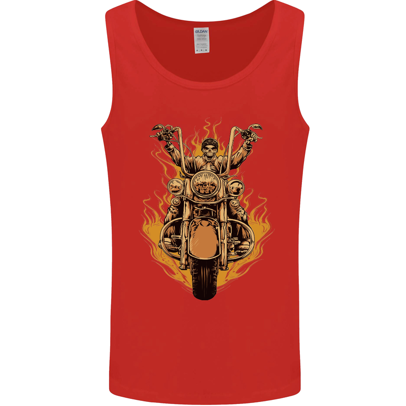 Skeleton Motorcycle Rider Mens Vest Tank Top Red