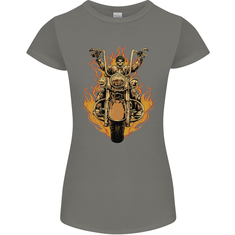 Skeleton Motorcycle Rider Womens Petite Cut T-Shirt Charcoal