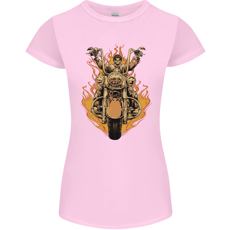 Skeleton Motorcycle Rider Womens Petite Cut T-Shirt Light Pink