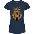 Skeleton Motorcycle Rider Womens Petite Cut T-Shirt Navy Blue