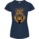 Skeleton Motorcycle Rider Womens Petite Cut T-Shirt Navy Blue