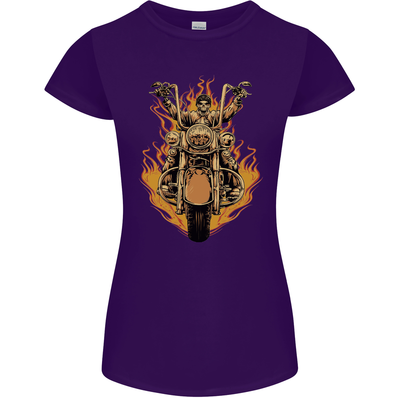 Skeleton Motorcycle Rider Womens Petite Cut T-Shirt Purple