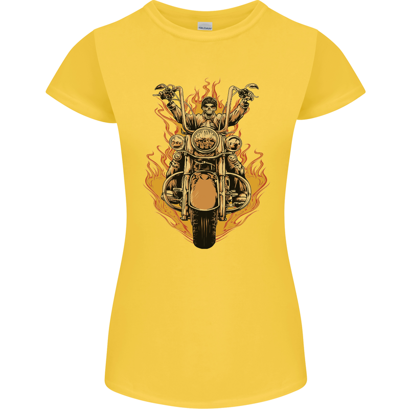 Skeleton Motorcycle Rider Womens Petite Cut T-Shirt Yellow