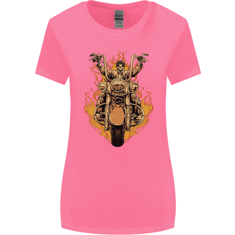 Skeleton Motorcycle Rider Womens Wider Cut T-Shirt Azalea