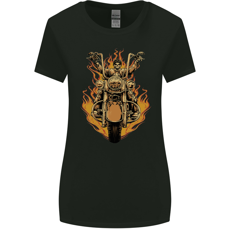 Skeleton Motorcycle Rider Womens Wider Cut T-Shirt Black