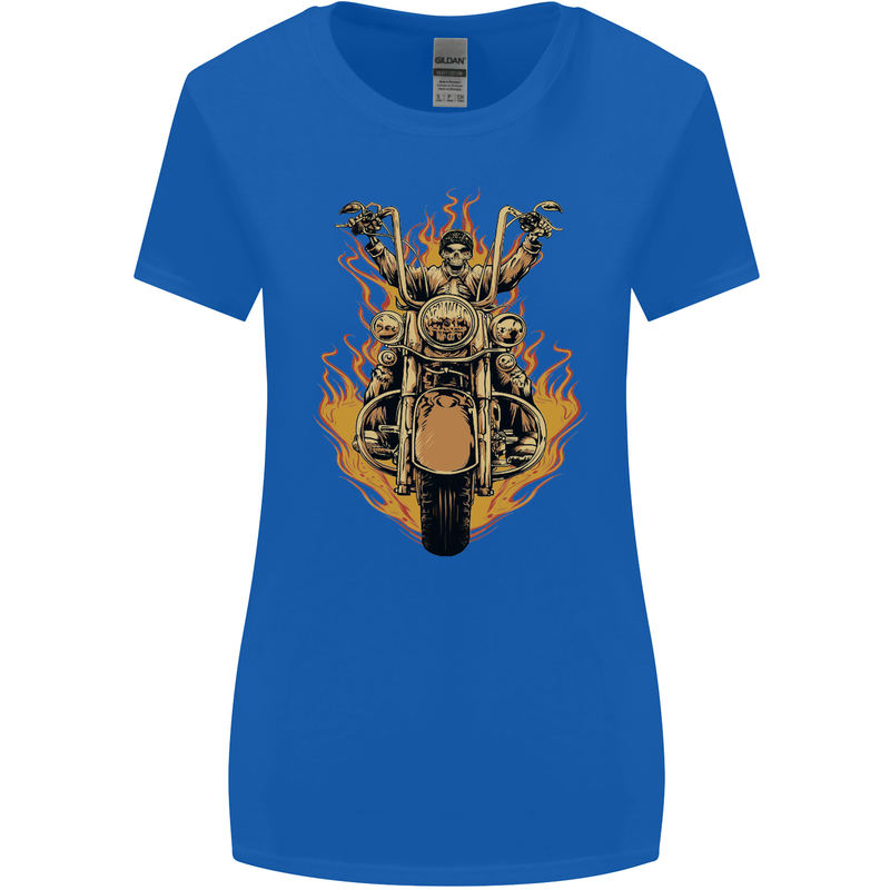 Skeleton Motorcycle Rider Womens Wider Cut T-Shirt Royal Blue