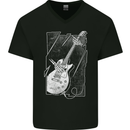 Skeleton Playing Guitar Guitarist Electric Mens V-Neck Cotton T-Shirt Black