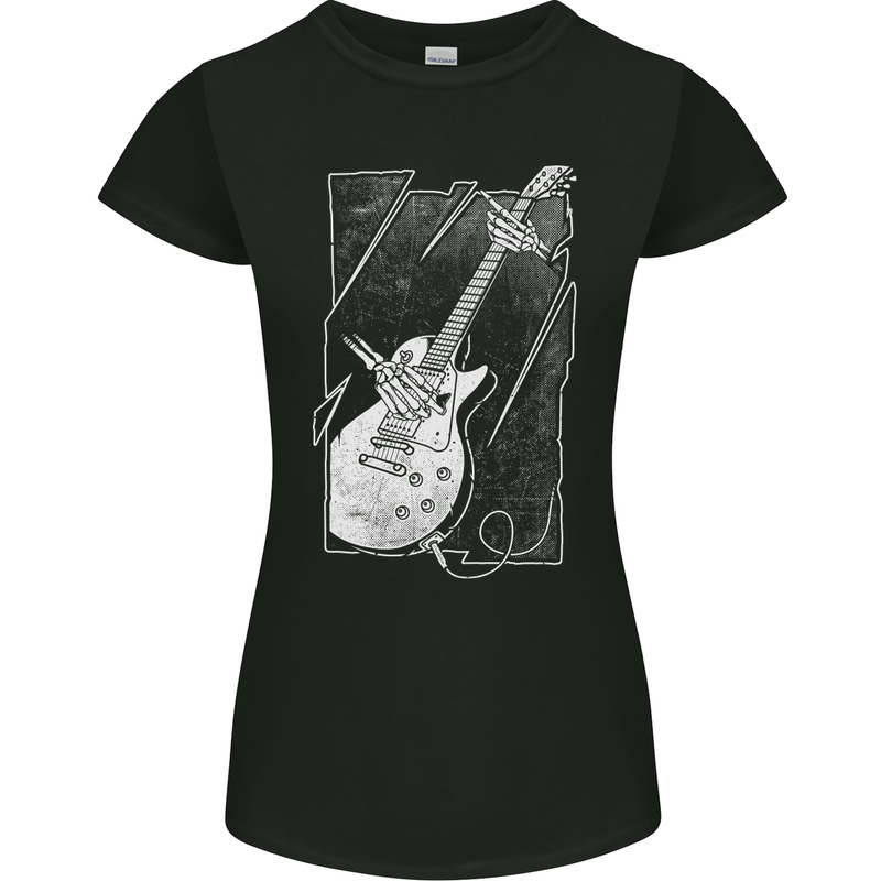 Skeleton Playing Guitar Guitarist Electric Womens Petite Cut T-Shirt Black