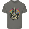 Skeleton Unicorn Skull Heavy Metal Rock Mens Cotton T-Shirt Tee Top Charcoal