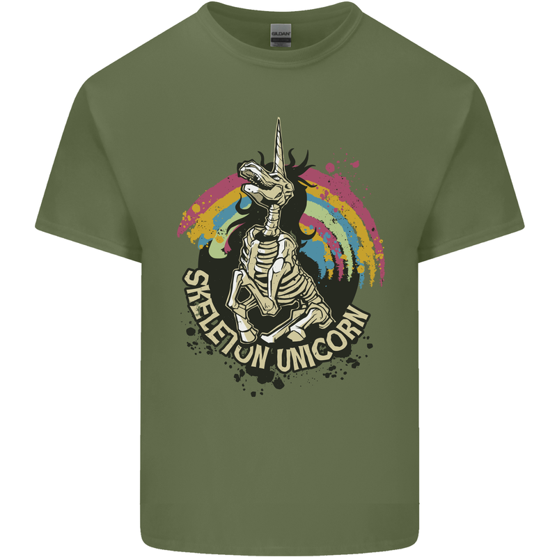 Skeleton Unicorn Skull Heavy Metal Rock Mens Cotton T-Shirt Tee Top Military Green