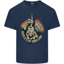 Skeleton Unicorn Skull Heavy Metal Rock Mens Cotton T-Shirt Tee Top Navy Blue