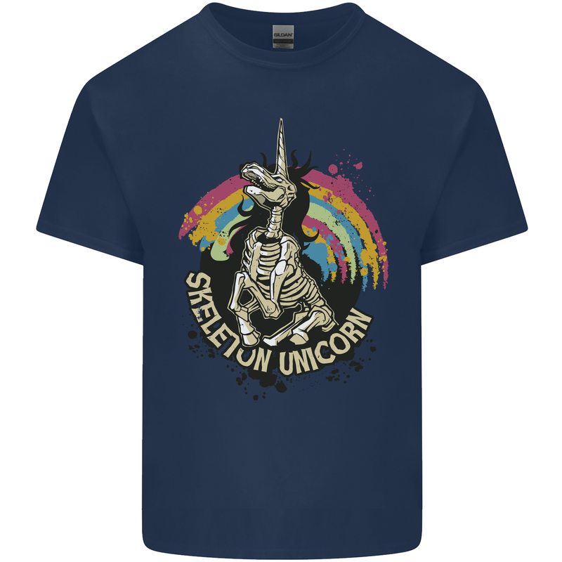 Skeleton Unicorn Skull Heavy Metal Rock Mens Cotton T-Shirt Tee Top Navy Blue