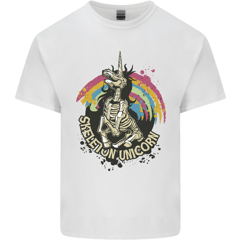 Skeleton Unicorn Skull Heavy Metal Rock Mens Cotton T-Shirt Tee Top White