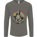 Skeleton Unicorn Skull Heavy Metal Rock Mens Long Sleeve T-Shirt Charcoal