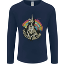 Skeleton Unicorn Skull Heavy Metal Rock Mens Long Sleeve T-Shirt Navy Blue