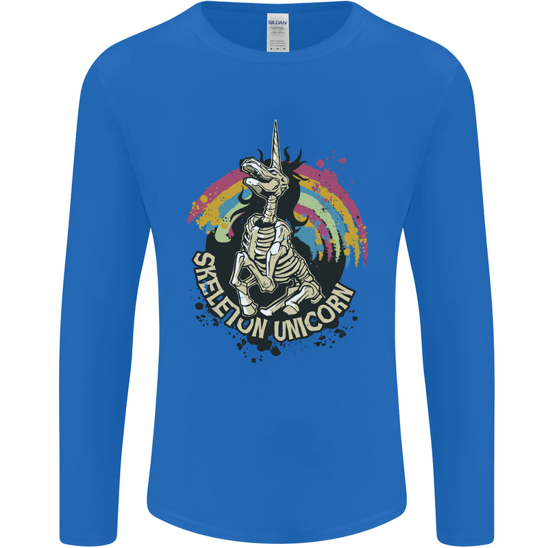 Skeleton Unicorn Skull Heavy Metal Rock Mens Long Sleeve T-Shirt Royal Blue