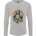 Skeleton Unicorn Skull Heavy Metal Rock Mens Long Sleeve T-Shirt Sports Grey
