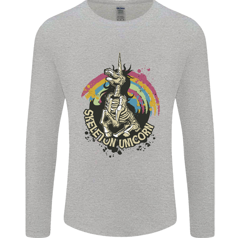Skeleton Unicorn Skull Heavy Metal Rock Mens Long Sleeve T-Shirt Sports Grey