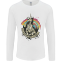 Skeleton Unicorn Skull Heavy Metal Rock Mens Long Sleeve T-Shirt White
