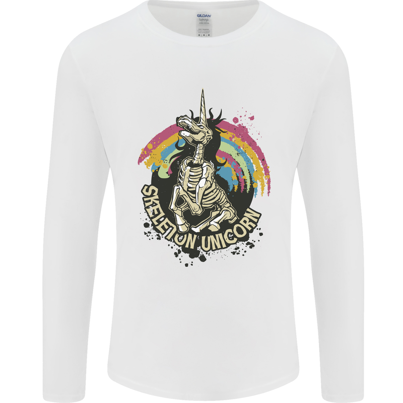 Skeleton Unicorn Skull Heavy Metal Rock Mens Long Sleeve T-Shirt White