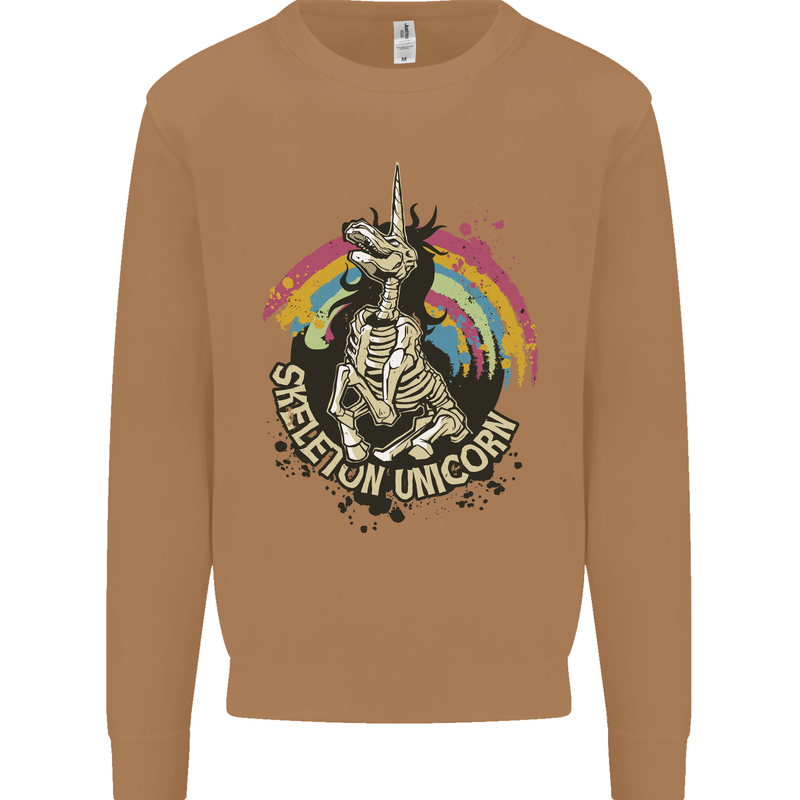 Skeleton Unicorn Skull Heavy Metal Rock Mens Sweatshirt Jumper Caramel Latte