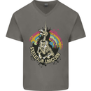 Skeleton Unicorn Skull Heavy Metal Rock Mens V-Neck Cotton T-Shirt Charcoal