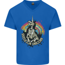 Skeleton Unicorn Skull Heavy Metal Rock Mens V-Neck Cotton T-Shirt Royal Blue