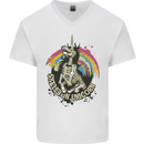 Skeleton Unicorn Skull Heavy Metal Rock Mens V-Neck Cotton T-Shirt White