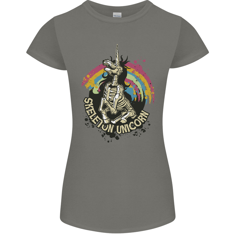 Skeleton Unicorn Skull Heavy Metal Rock Womens Petite Cut T-Shirt Charcoal
