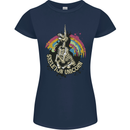 Skeleton Unicorn Skull Heavy Metal Rock Womens Petite Cut T-Shirt Navy Blue